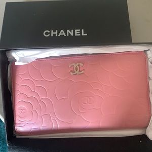 Chanel Pink Camellia Lambskin Bi-Fold Wallet